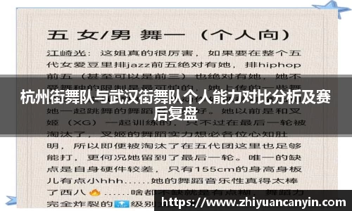 杭州街舞队与武汉街舞队个人能力对比分析及赛后复盘